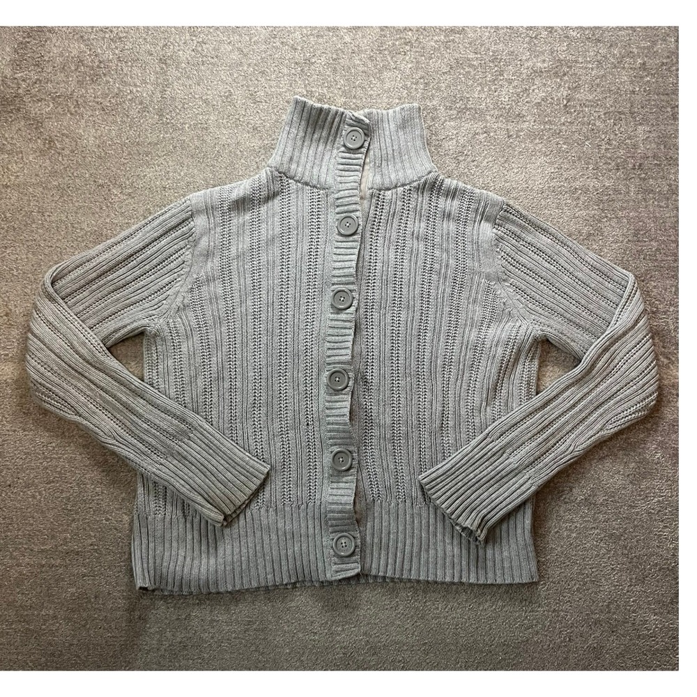 Duck Head Jeans Co Gray Ribbed Cotton Button Front Mock Neck Cardigan Sweater XL